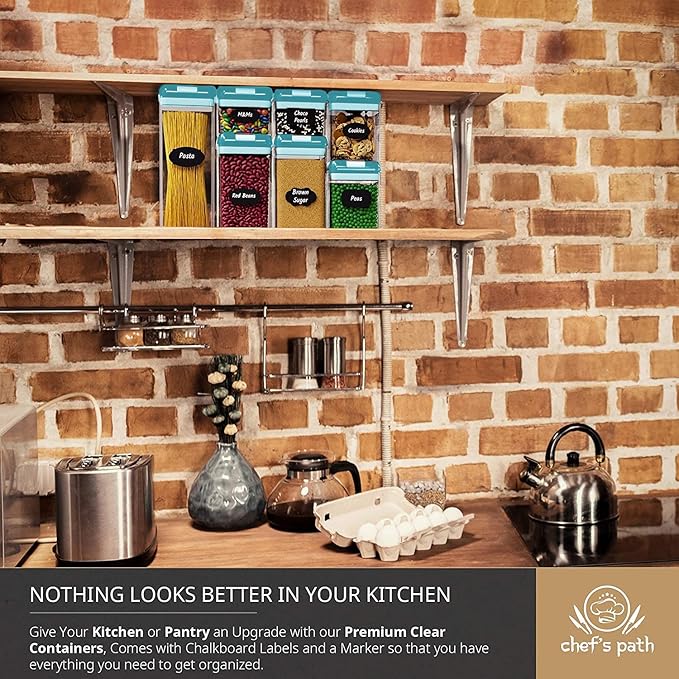 Airtight Food Storage Containers for Pantry Organization & Storage - 7 PC Pantry Organizer Plastic Containers for Food with Flip Lock Lids - Stackable Sugar Container & Food Storage Canisters (Teal)