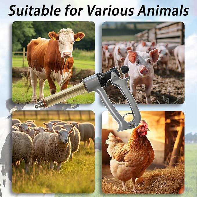 25ML Livestock Syringe Gun, 5 Gears Adjustable Continuous Repeating Luer Lock Syringe with 10 Needles, for Chickens, Ducks, Goose, Pig Bull Sheep, Large And Small Animals