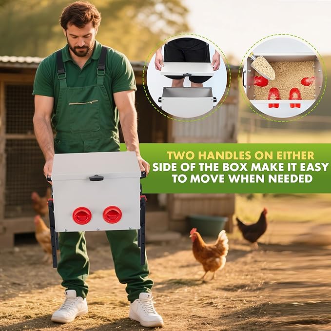 Metal Chicken Feeder with 4 Ports, 30 lbs Metal Poultry Feeder, Height Adjustable Weatherproof Feeding Box for Chickens, Geese, Ducks, Turkeys, Quails (30lbs-4 Ports)