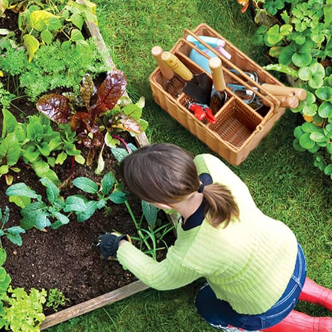 SOLIGT Garden Tools Set with Basket, Heavy Duty Stainless Steel Gardening Hand Tool with Wood Handle, Pruning Shears, Gloves - Perfect Gardening Gifts Planting Supplies for Women Men