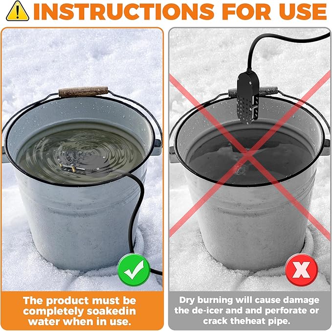 Chicken Waterer Heater, 250W Submersible Poultry Waterer Heater Bird Bath Heater, Thermostatic Control Chicken Waterer Deicer Ice Melter for Bird Duck Goose Cow to Drink Warm Water