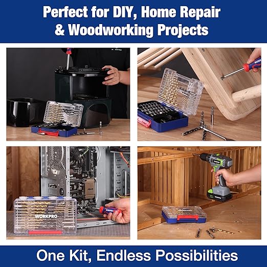 WORKPRO Drill Bit Set, 66-Pieces Impact Driver Bits Set and Screwdriver Bits Set for Screw Driving and Wood Metal Drilling with Storage Case, 1/4" Hex Shank