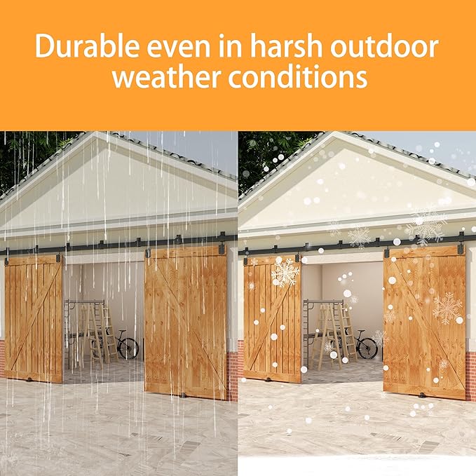 14FT Black Box Rail Exterior Barn Door Hardware Kit for 2 Doors, Sliding Heavy Duty Barn Door Track, Wall Mount Barn Door Hardware with 7 Track Brackets(Doors NOT Include)