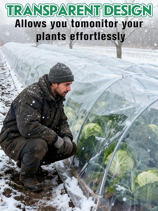 Alphatool 10 x 30ft Plant Covers Freeze Protection with 36 Clips - Greenhouse Plastic Sheeting, Frost Cloth Row Cover for Outdoor Garden Plants Winter Vegetables Crops
