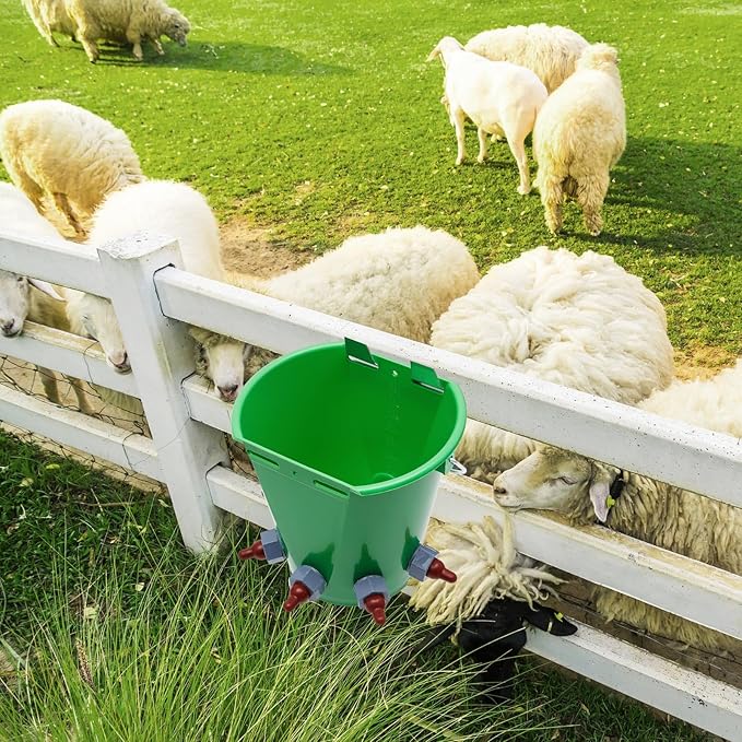 2 Pack 8l Lamb Milk Feed Bucket Multiple Teat Large Capacity Plastic Goat Milk Feeding Bucket Green Animal Feed Pot Lamb Feeder Bottle for Farm Sheep Livestock Cattle Animal(5 Mouths)