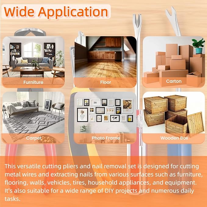 4 Pcs Staple and Nail Puller Tool Kit Set - Professional Upholstery Staple Remover, Tack Lifter, Nail Puller Pliers & Fastener Remover for Wood, Furniture, Flooring, Walls, Cars & Photo Frames