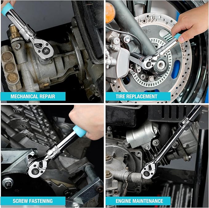DURATECH 3/8-Inch Drive Extendable Ratchet, 90-Tooth Quick-release Ratchet Wrench with Cushion Handle & Telsecoping Locking Shaft(4 Length Adjustment: 8-1/2" to 12-2/5"), Reversible, Chrome Alloy Made