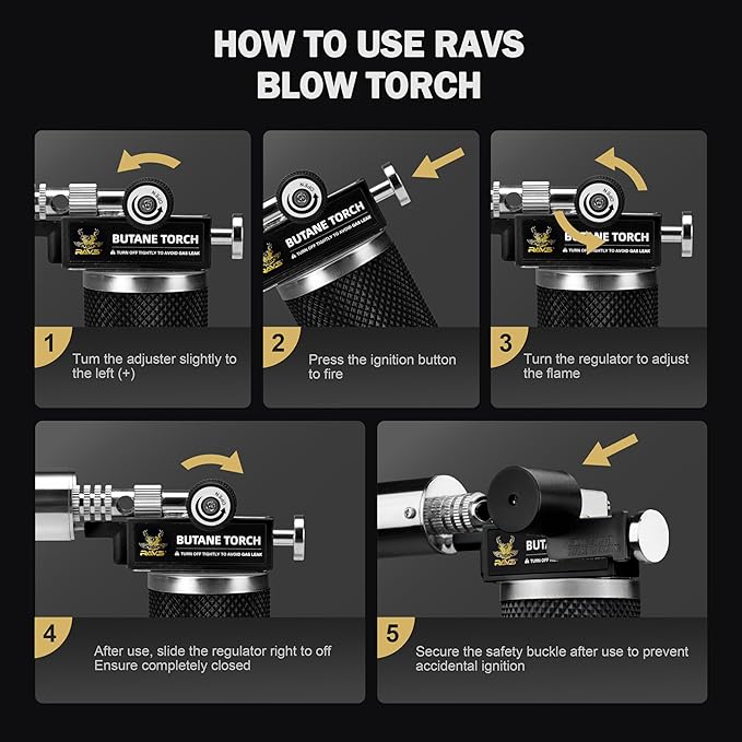 RAVS Butane Torch Lighter, Christmas Stocking Stuffers Gifts for Men He Dad, Kitchen Torch with Adjustable Flame, Creme Brulee Torch for Baking, BBQ, DIY, Black, Butane Gas Not Included