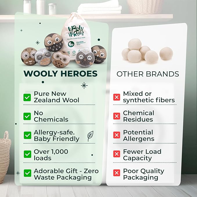 No More Dryer Sheets! Reusable Wool Dryer Balls XL 6-Pack - Reduces Static, Cuts Dry Time, & Softens Naturally