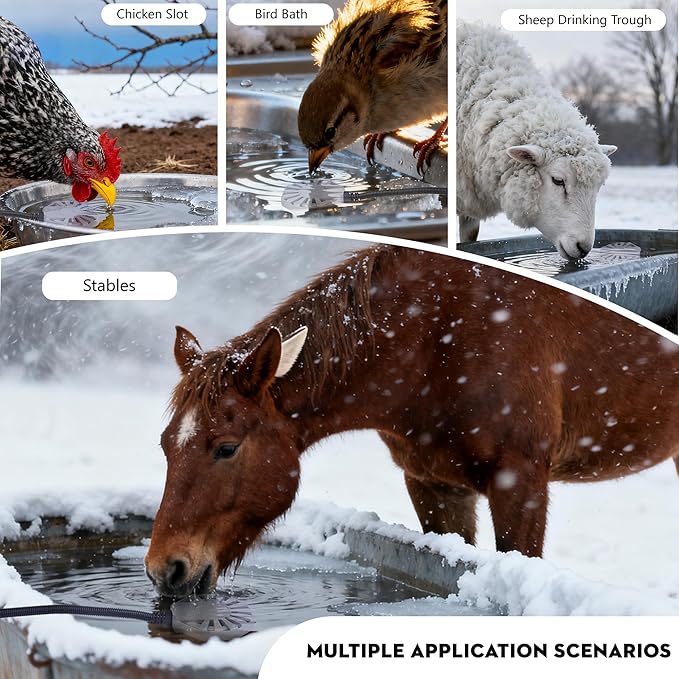 500W Chicken Water Heater - Bird Bath Heater, Stock Tank Heater for Livestock | Submersible Heater with 41°F Smart On/Off, 9.84FT Cord & 27.56in Chew-Proof Sleeve, Non-Conductive Winter Heater