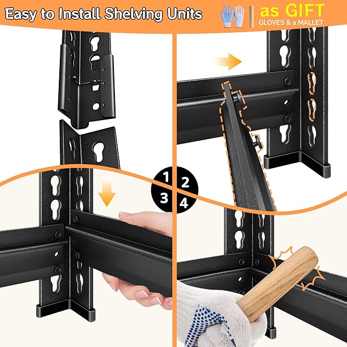 48''W Utility Garage Shelves: 2,800Lbs Heavy Duty Steel Metal Adjustable Shelving Storage Industrial Rack Units 5 Tier Black 48" W x 24" D x 78" H