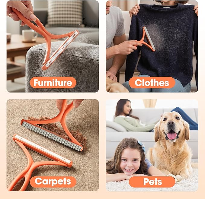 Manual Lint & Pet Hair Remover, Portable Fabric Fuzz Cleaner and Fur Removal Brush for Clothes, Carpets, Furniture, and Car Seats – Reusable Hair Removal Tool for Home and Pets (Qrange)