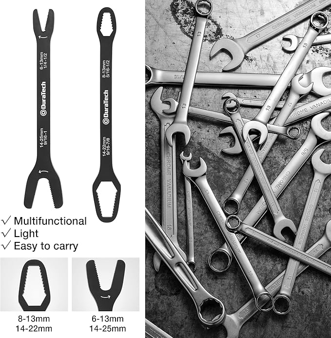 DURATECH Universal Wrench Set, Multi-functional Wrench Set, SAE & Metric, 1/4”-1”& 6-25mm, 38 sizes in 2 Piece, for Home and Car Repair