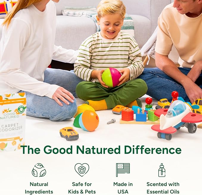 Good Natured Brand | Carpet Deodorizer & Freshener Powder | 31 oz Pet Odor Eliminator for Strong Odor & Pet Urine | Fresh Natural Sweet Orange Scent | Safe for Homes with Pets