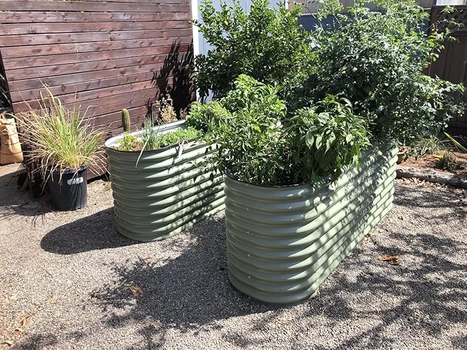 32" Extra Tall Raised Garden Bed Kits, 3.5 x 5 x 2.7ft Raised Planter Box Outdoor, 2 x 6.5 x 2.7ft Deep Root 6 in 1 Modular Metal Raised Beds for Gardening Vegetables Flowers Fruits - Olive Green