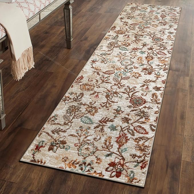 Rugshop Vine Floral Area Rug Modern Area Rug for Living Room, Bedroom, or Entryway Beige Multi Runner Rug 2' 3" x 12' Beige