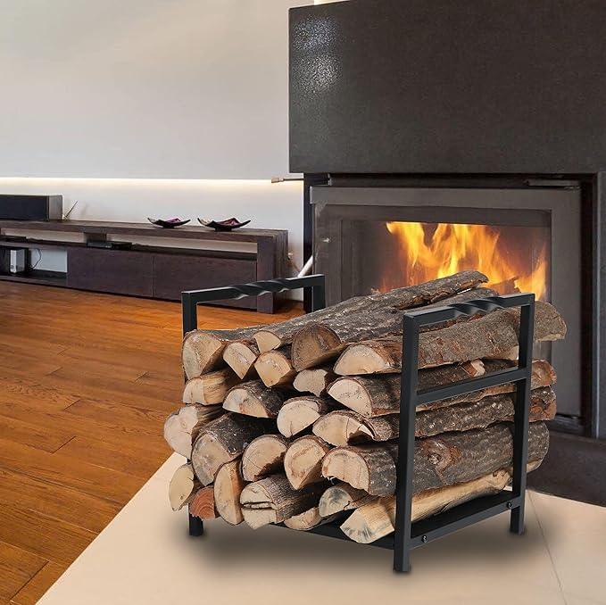 GREEN PARTY 17 Inch Small Firewood Rack Indoor/Outdoor Metal Firewood Holder, Decorative Fire Log Holder for Fireplace,Fire Pit,Heavy Duty Wood Rack,Wood Stove Accessories, 17.5"H * 15.7"W * 12.5"L