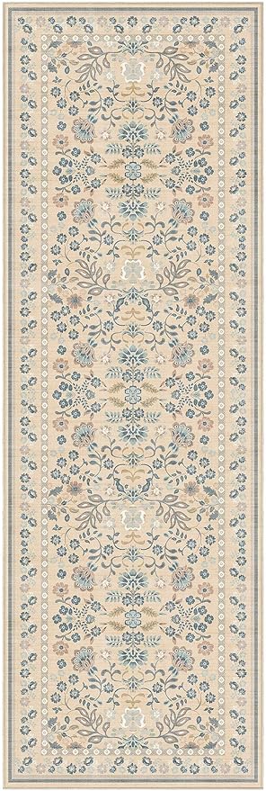 Runner Rug for Hallways Kitchen: 2x6 Washable Area Rug Boho Floral Soft Long Rug - Non-Slip Low Pile Throw Indoor Carpet for Entryway Kitchen Bedroom Laundry Bathroom - Multi Color