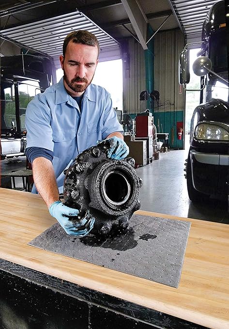 PIG Absorbent Mat Roll for Oil and Other Liquids | 1 Lightweight Mat Roll | 15" W x 50' L | Absorbs up to 3.3 gal per Roll | Gray | PM50435