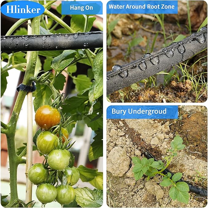 Flat Soaker Hose 15 FT for Garden Beds, 15Ft 1/2" Linkable Consistent Drip Irrigation Hose Save 80% Water, Leakproof Heavy Duty Double Layer Sprinkler Hose