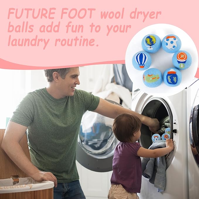 Wool Dryer Balls XL Size 6 Pack - Fun Dryer Balls with Ocean Pattern Cute Dryer Balls Laundry Reusable Anti Static Handmade New Zealand Wool Balls (Travel Pattern)