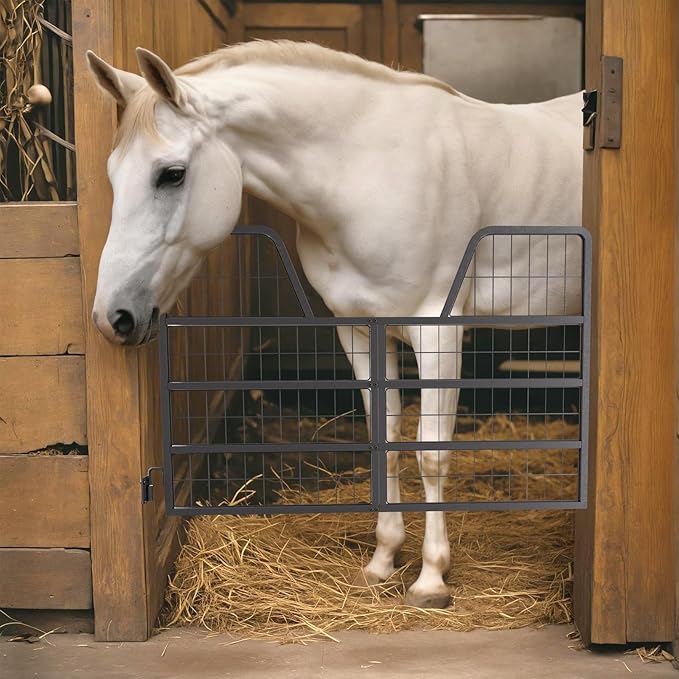 Heavy Duty Horse Stall Gate, 48" Wide X 32" High Stall Guards for Horses, 1" Thick Steel Frame Horse Stall Guard, Essential Horse Stall Accessories, Fits Standard Barn Doorways