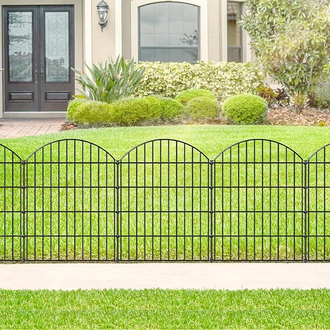 Metal Garden Fence 36in (H) x 18.7ft (L), 8 Panels +9 Stakes Dog Fence Border Fence Animal Barrier, No Dig Garden Fencing for Yard Flower Bed Lawn Patio Outdoor,CTW3608 Black