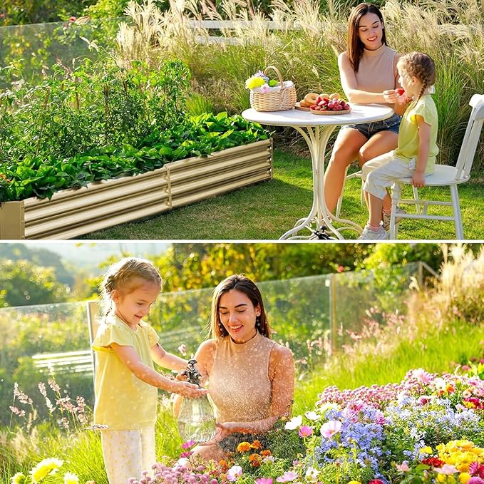 Land Guard 2 Pack 8×4×1ft Galvanized Metal Raised Garden Bed, Metal Planter Kit Box Outdoor for Deep-Rooted Vegetables, Flowers, Green and Herbs (Cream Yellow)