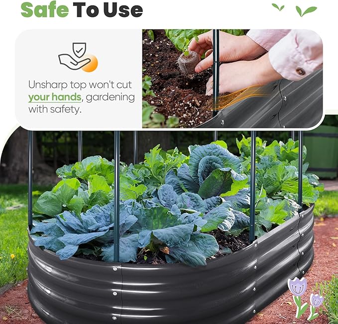 KING BIRD Raised Garden Bed with Cover Galvanized Oval Planter Garden Box Outdoor for Gardening, Vegetables, Flowers 47.2x35.4x11.8 in, Clear