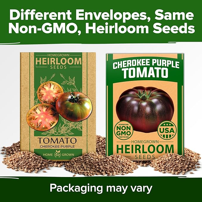 HOME GROWN Cherokee Purple Tomato Seeds 2 Pack (Solanum lycopersicum) - 212 Seeds, Tomato for Planting - Heirloom Vegetable Seeds with High Germination Rate