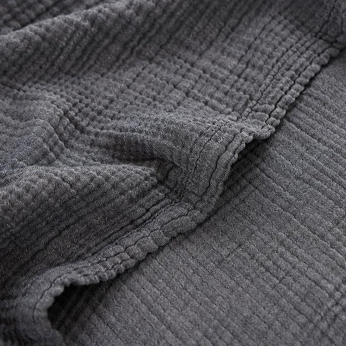 Boho Throw Blanket, 100% Cotton Ultra Soft Luxury Throw Rustic Quilt, Muslin Breathable Soft Bed Throw ,All Throw for Sofa Couch Chair 60×80 Inch (Grey Cotton Blanket 80x90 Inch, 80x90 Inch)