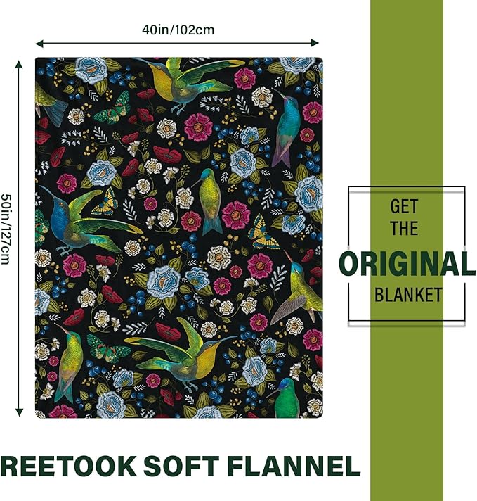 Hummingbird Blanket for Kids, Hummingbird Gifts for Women, Soft Cozy Flannel Birds Throw Blankets for Young Adults, Birthday Gifts Blanket for Bedroom, Gift for Chritsmas Thanksgiving, 40x50