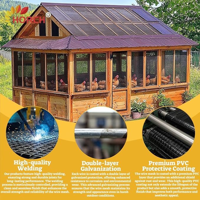 HORCH Black Vinyl Coated Hardware Cloth 1/2 inch 36 x 50 ft 19 Gauge, Wire Mesh Roll, Chicken Wire Mesh, Chicken Wire Fencing, Wire Fencing, Garden Fence, Tree Guard, Mesh & Wire Cloth, Rodent Wire