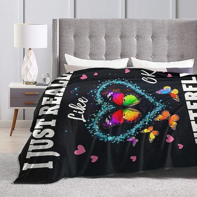 Butterfly Blanket, Soft Plush Fleece Butterflies Throw Blanket - Cozy Warm Stuffed Blankets Bedding Butterfly Gifts for Women Girls Kids Adults 60"X80"