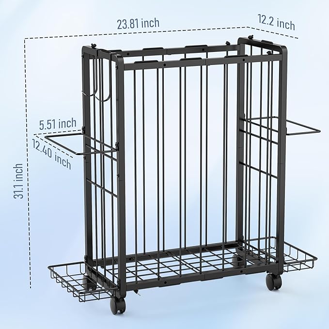 Sports Equipment Garage Organizer,Garage Ball Storage Rack for Sports with Wheels-Upgraded 3 Layers Organizer Rack Outdoor Basketball Racks for Balls with Holder and Hooks (Bright Black)