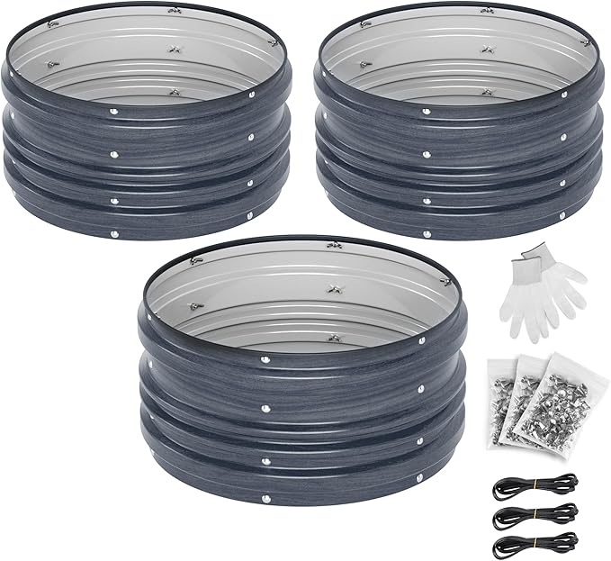 WORKPRO 3Pcs 2x2x1ft Galvanized Raised Garden Bed Set, Rust & Corrosion Protection, Easy Assembly, Safe Edge, Ideal for Vegetables & Flowers, Dark Gray