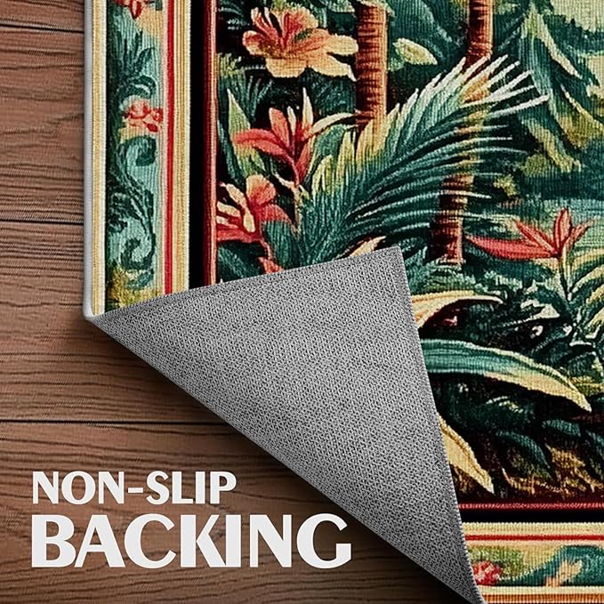 8x10 Tropical Rainforest Area Rugs Boho Forest Botanical Rug for Living Room Indoor Soft Non-Slip Thin Large Carpet Green Rugs for Bedroom Home Decor Under Table Washable Machine