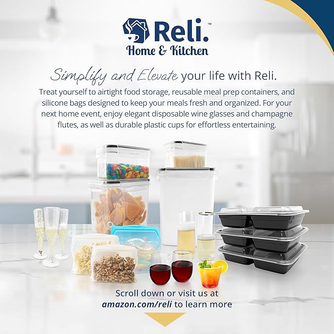 Reli. 6.5L Airtight Food Storage Containers with Lids (4 Sets) | Kitchen Organizers and Storage Containers, Pantry Organizers | BPA Free Plastic XL Set w/ 4 Measuring Cups, 12 Labels, Pen