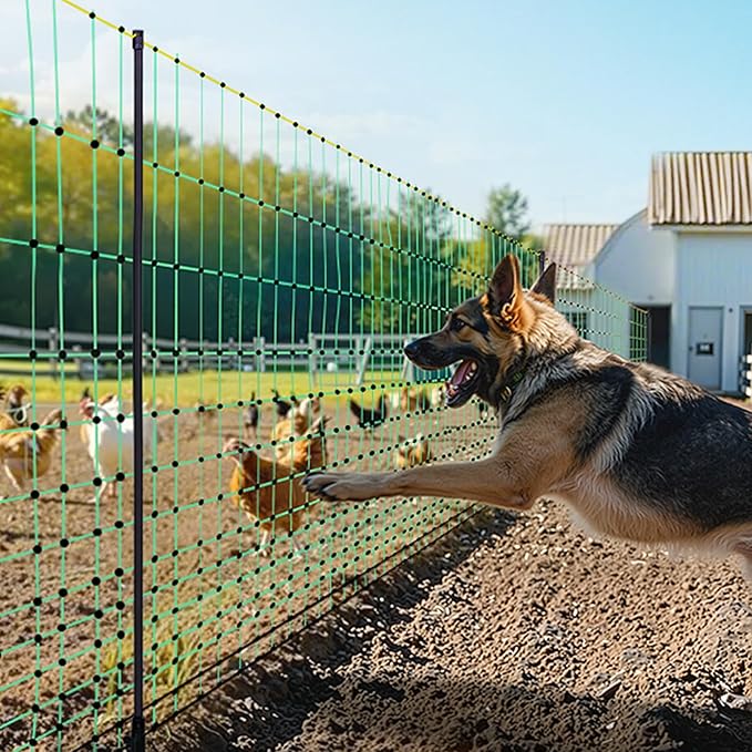 VEVOR Electric Fence Netting, 48" H x 100' L, PE Net Fencing Kit with Posts & Double-Spiked Stakes, Utility Portable Mesh for Chickens, Ducks, Geese, Rabbits, Used in Backyards, Farms, and Ranches