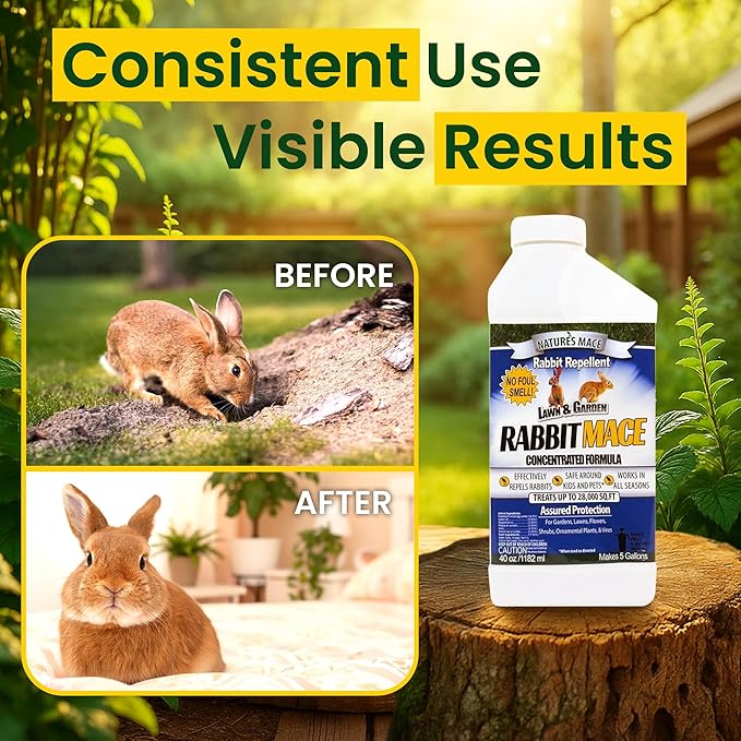 Nature’s Mace Rabbit MACE, Deterrent for Yard, Rabbit Repellent Outdoor, Mint Rabbit Spray, Garden, Lawn, Keep Rabbits Out, 40oz Concentrate, Covers 28,000 Sq Ft, Safe Around People, Pets, Plants