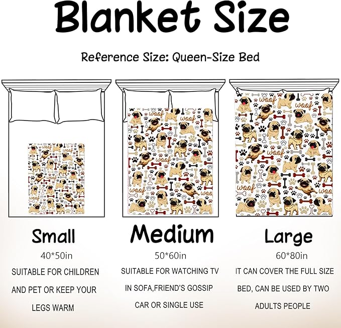 Pug Blanket Gifts Warm Pugs Throw Blanket Pug Lovers Birthday Gifts Decor for Kids Adults 60"x50"