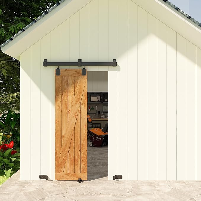 JUBEST 4FT Box Rail Exterior Barn Door Hardware Kit, Heavy-Duty Black Sliding Barn Door Track System, Wall Mount Door Hardware Kits (Door Not Included)