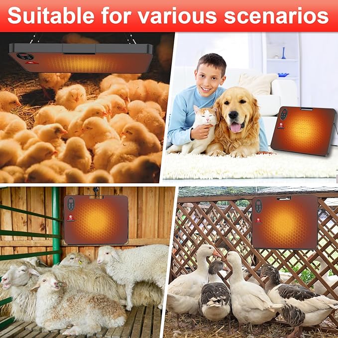 Upgraded Chicken Coop Heater,200W Safe Chicken Heater for Coop, Chick Heating Plate Radiant with Thermal Protector,Energy Efficient Heater with High Temperature Alert for Winter Chicks Poultry Animals