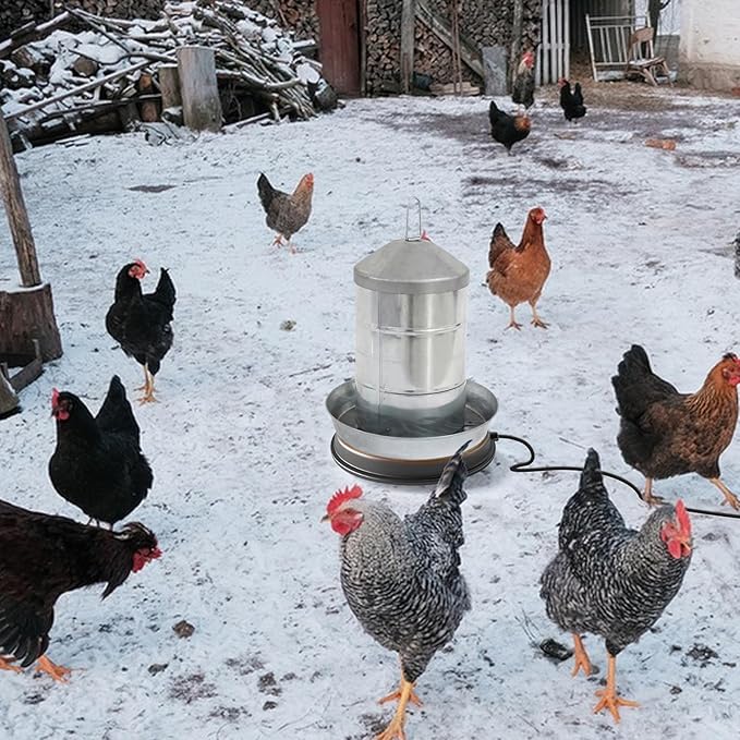 Chicken Water Heater for Winter – 12.6" 5 Gallons Heated Base with 77°F Auto Shut-Off, 80W Outdoor-Safe Poultry Water De-icer, 6-Foot Cord for Plastic/Metal Chicken Waterer