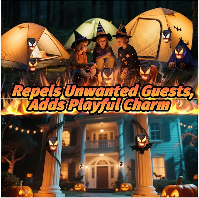 4 Pack Solar Powered Coyote Deterrent with Amber Dynamic Flashing Lights, Effective Coyote, Raccoon, Skunk, Deer & Hawk Deterrent, Waterproof Predator Light for Yards, Gardens & Chicken Coop