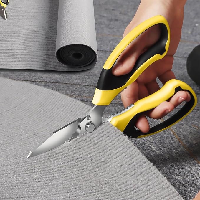 Utility Scissors Heavy Duty: 8-Inch sharp Scissors All Purpose heavy duty, Serrated Blades Cut Carpet, Cardboard, Wire, Leather, Fabric, Multipurpose Shears for Kitchen, Garden, Office, Craft