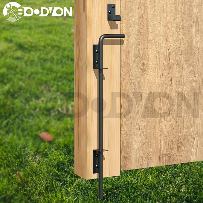 18" Cane Bolt Gate Drop Rod Heavy Duty Gate Hardware, Gate Ground Latch for Wood Metal Vinyl Gates Doors Stopper for Gate Ground, Wrought Iron Gate Latches, Black Finish-1 Pack
