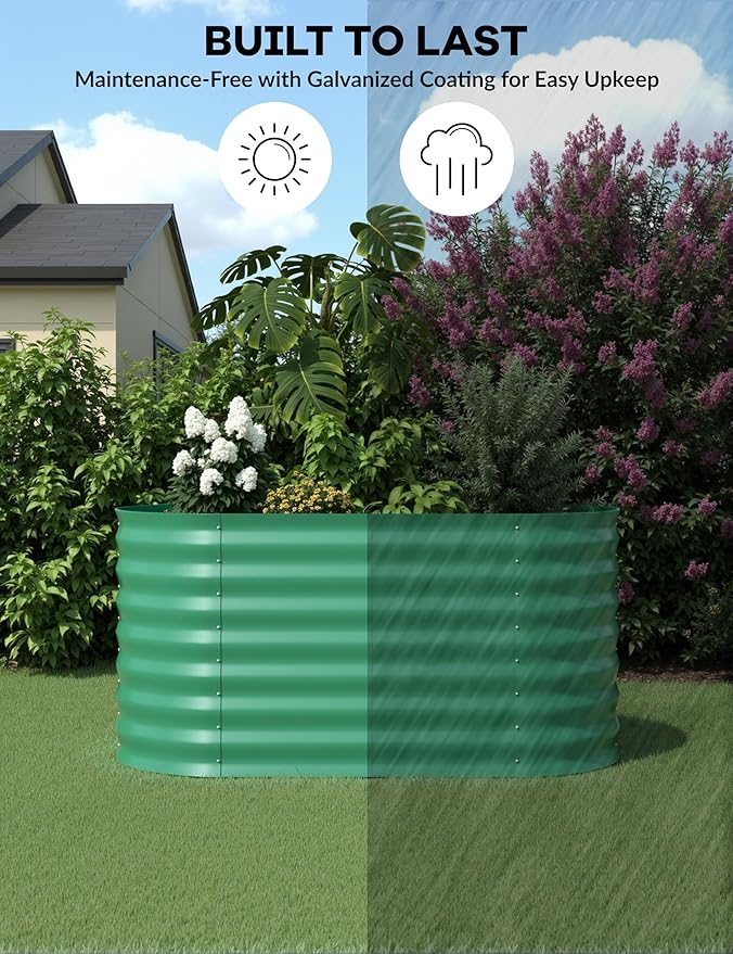 GarveeLife 4x2x2 ft Galvanized Raised Garden Bed - 24 in Tall Metal Planter Box for Vegetables, Flowers, Herbs, Rust-Resistant Outdoor Garden Box, Easy Assembly Raised Beds for Gardening, Green