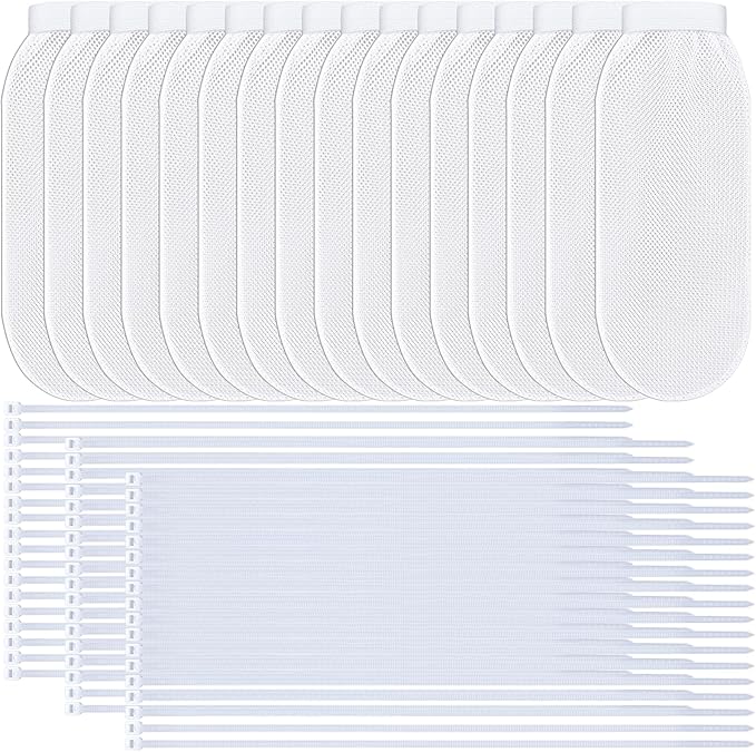 64 Pieces Washing Machine Lint Traps and Cable Ties Set, Includes 16 Nylon Mesh Lint Traps and 48 Tie Straps Laundry Discharge Hoses Filter Lints Catcher Cleaning Tool