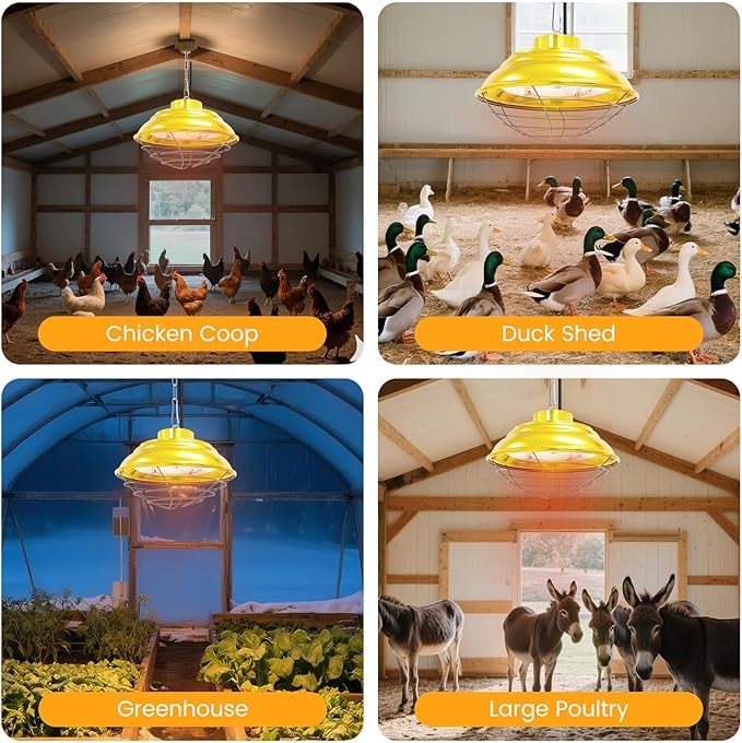 Large Hanging Chicken Coop Heater, 600W 2 Heating Levels Premium Waterproof Large Range Heaters for Cattle, Horses, Donkeys, Poultry, Greenhouse Plant